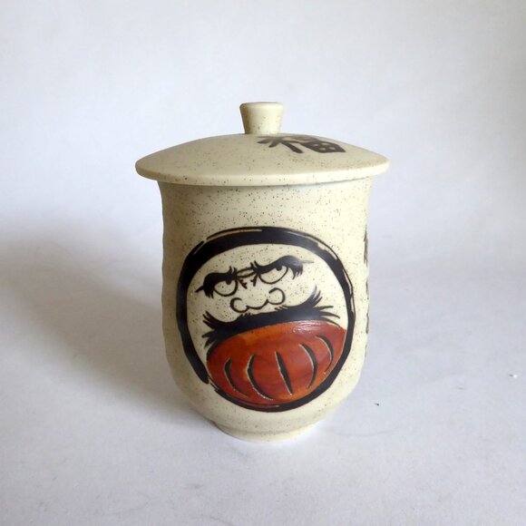 NEW VINTAGE JAPAN JAPANESE PORCELAIN LIDDED DARUMA GOOD LUCK FORTUNE MUG - Picture 2 of 10
